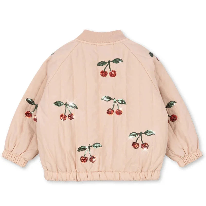 Konges Sløjd Juno Sequin Bomber Jas Cameo Rose met paillettenpatroon op de rug, bij De Gele Flamingo