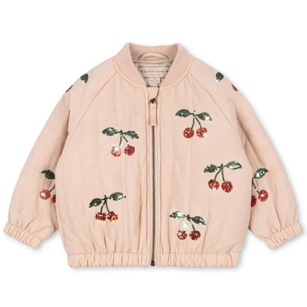Konges Sløjd Juno Sequin Bomber Jas in Cameo Rose, lichte thermojas met kersen, bij De Gele Flamingo