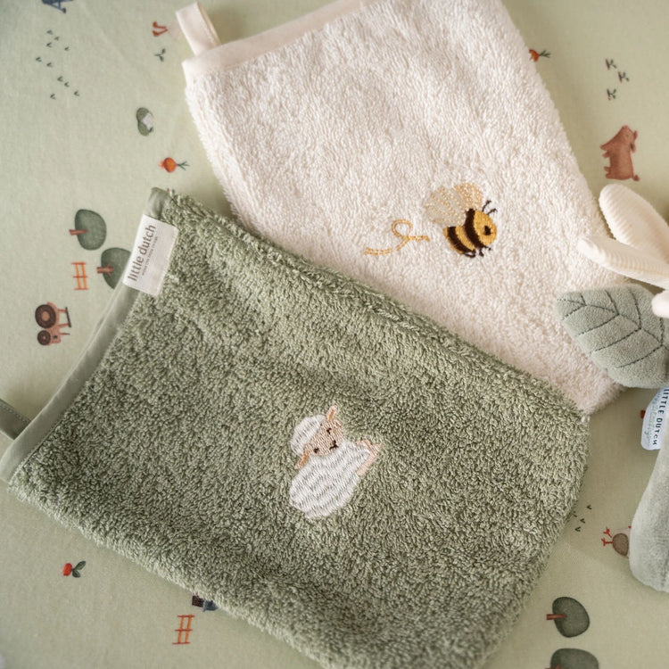 Little Dutch Washandjes Set Geborduurd Little Farm | Groen