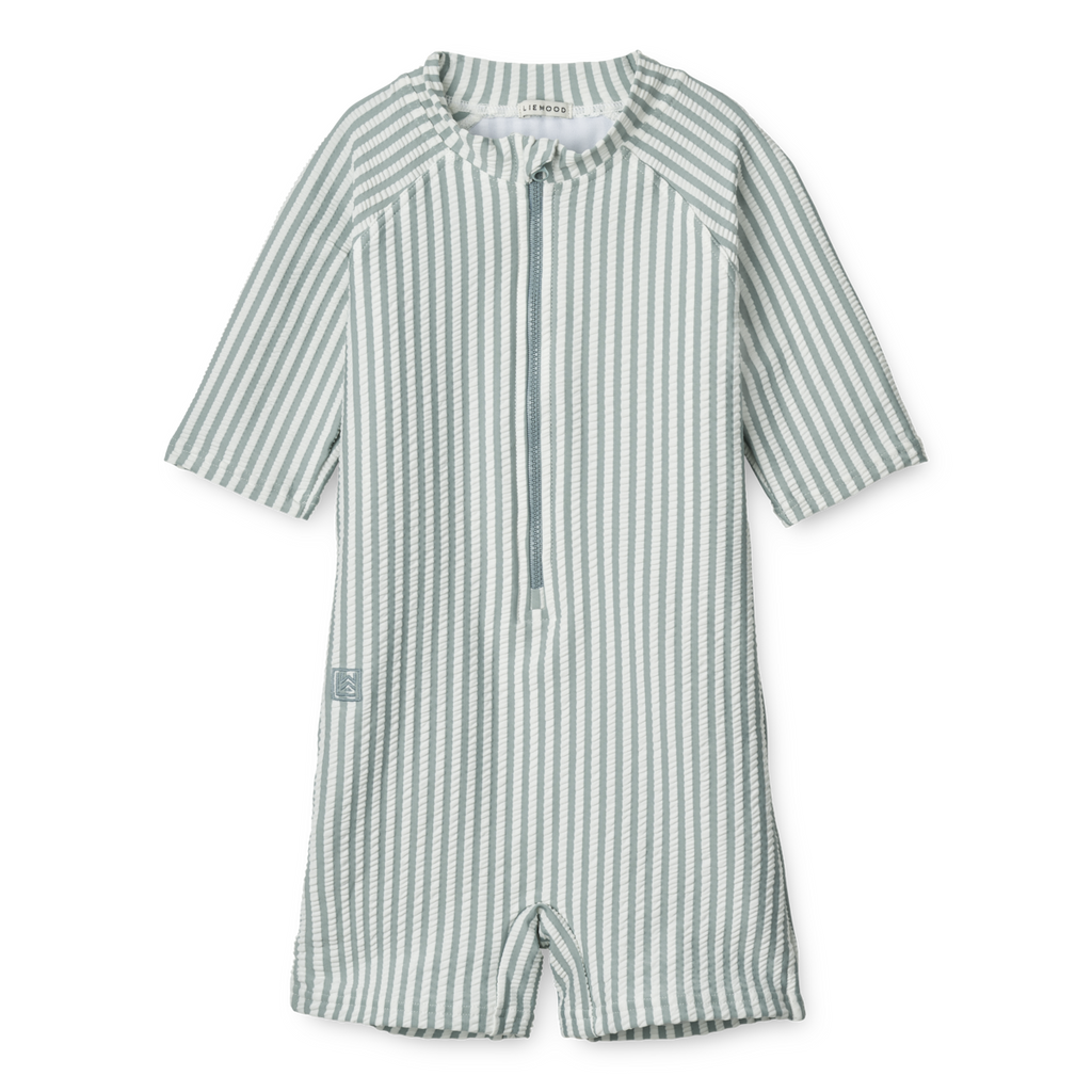 ZZZ Liewood Max Seersucker Zwem Jumpsuit Met Korte Mouwen | Y/D Stripe: Sea Blue/White