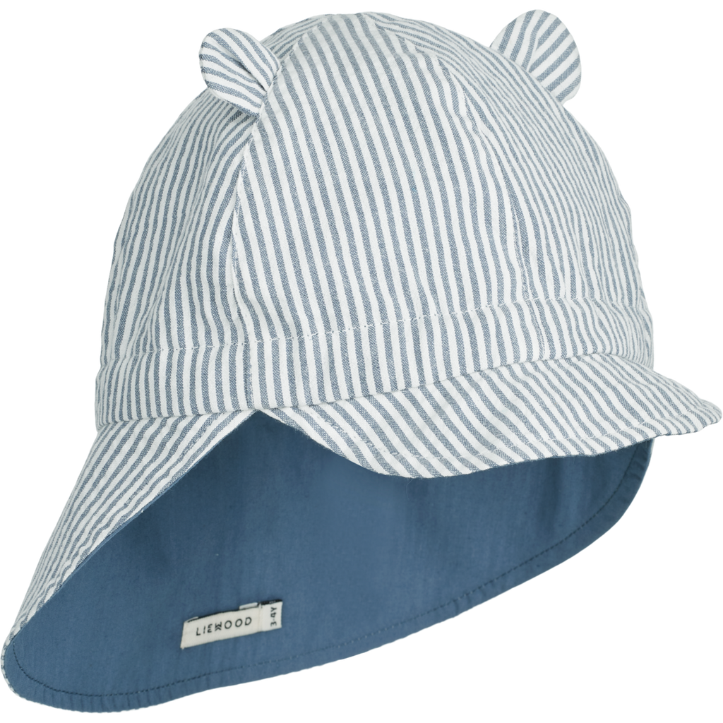 ZZZ Liewood Gorm Reversible Seersucker Zonnehoedje Met Oortjes | Y/D Stripe: Blue Wave/Creme De La Creme