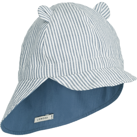 ZZZ Liewood Gorm Reversible Seersucker Zonnehoedje Met Oortjes | Y/D Stripe: Blue Wave/Creme De La Creme