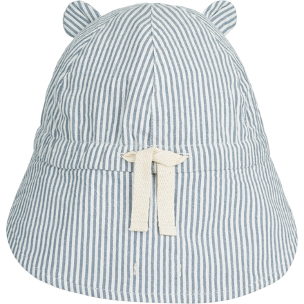 ZZZ Liewood Gorm Reversible Seersucker Zonnehoedje Met Oortjes | Y/D Stripe: Blue Wave/Creme De La Creme