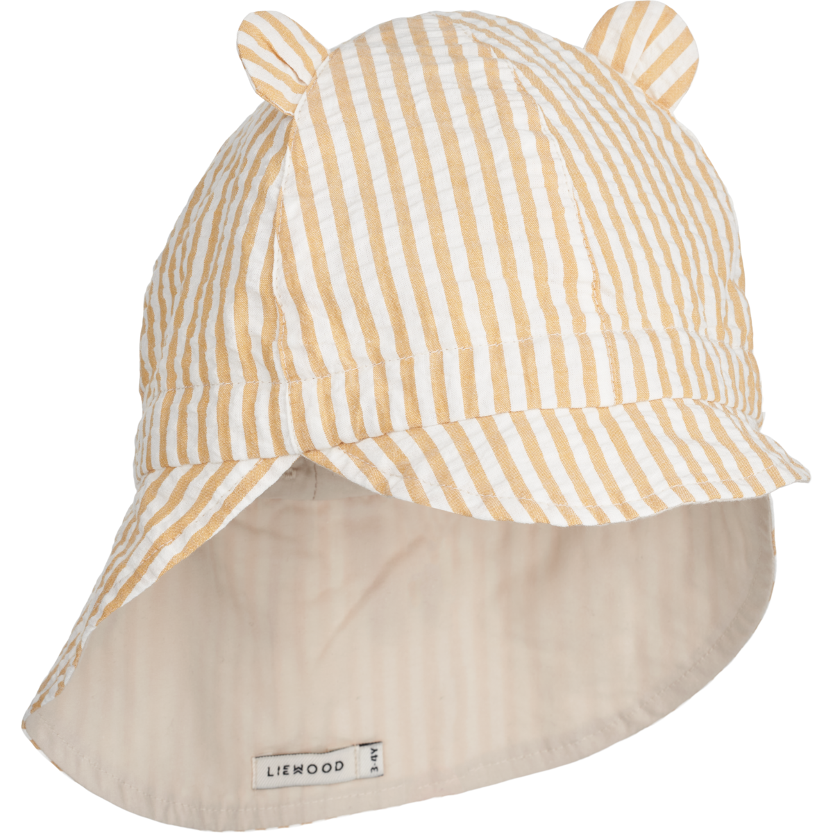 ZZZ Liewood Gorm Reversible Seersucker Zonnehoedje Met Oortjes | Y/D Stripes Yellow Mellow / Creme De La Creme