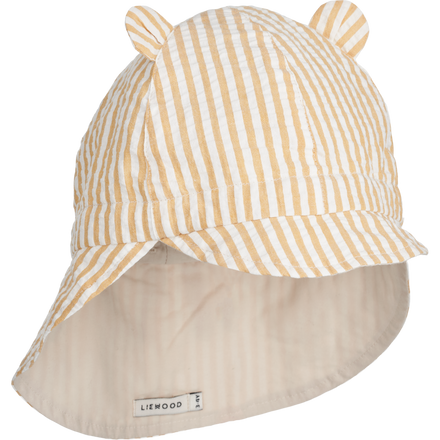 ZZZ Liewood Gorm Reversible Seersucker Zonnehoedje Met Oortjes | Y/D Stripes Yellow Mellow / Creme De La Creme