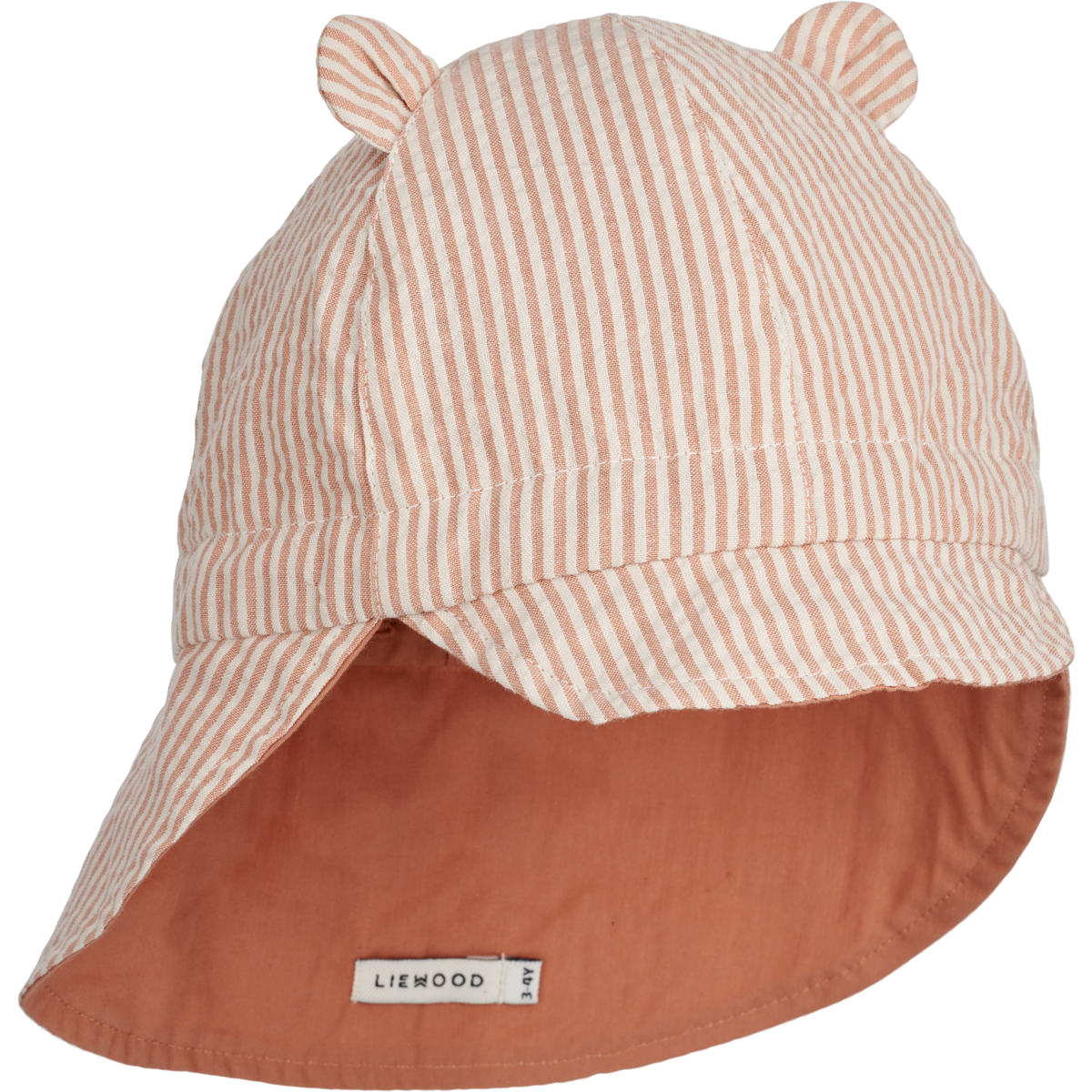 ZZZ Liewood Gorm Reversible Seersucker Zonnehoedje Met Oortjes | Y/D Stripe Tuscany Rose / Sandy