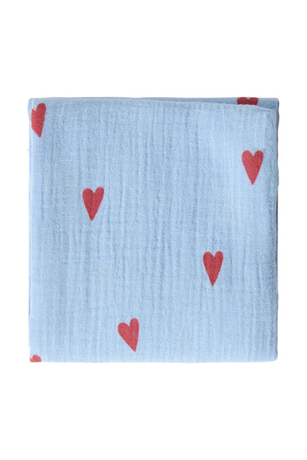 Studio Noos Tetra doek | Light Blue Hearts 120x120 cm