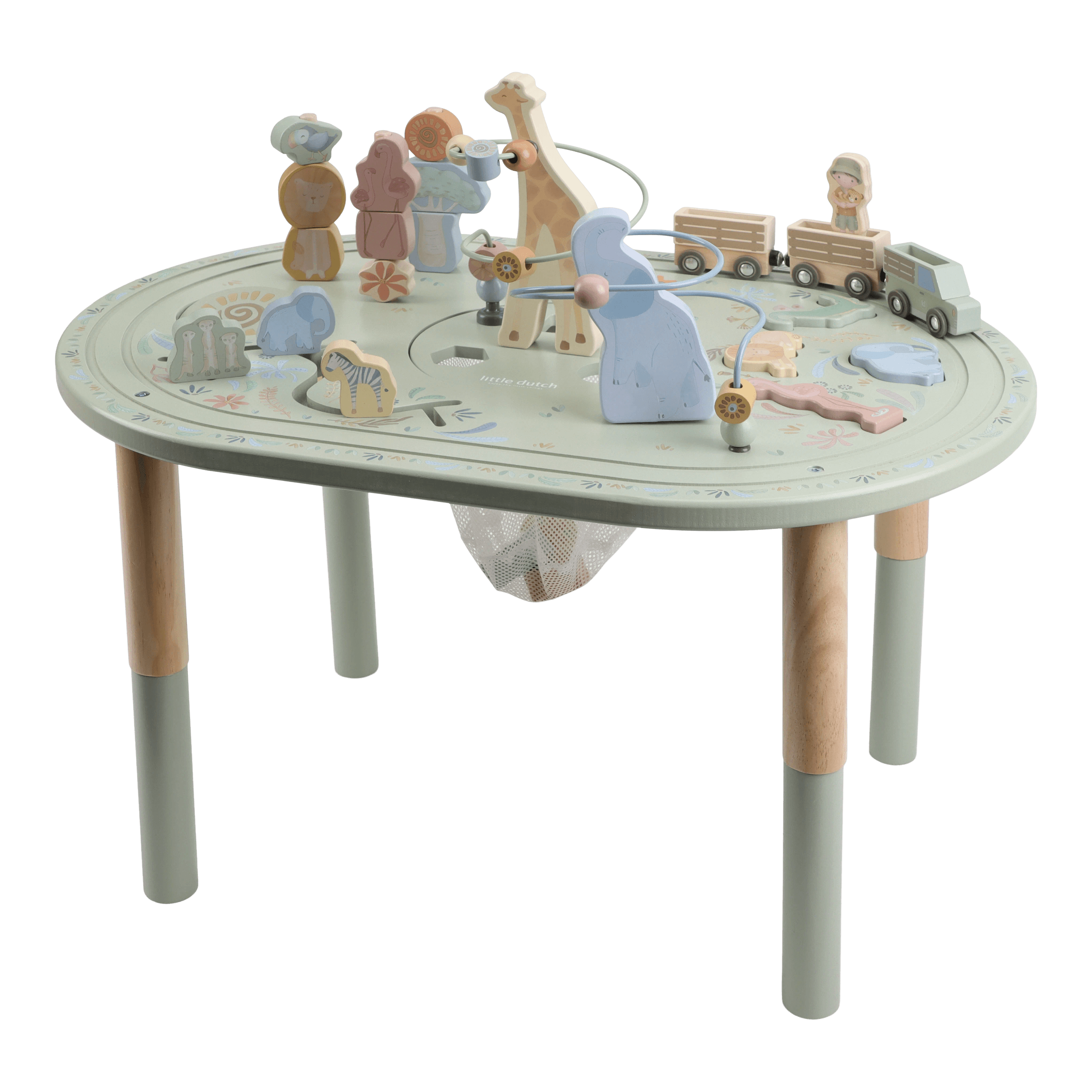 Little Dutch Houten Activiteitentafel XL Safari Friends in zachte groentinten bij De Gele Flamingo