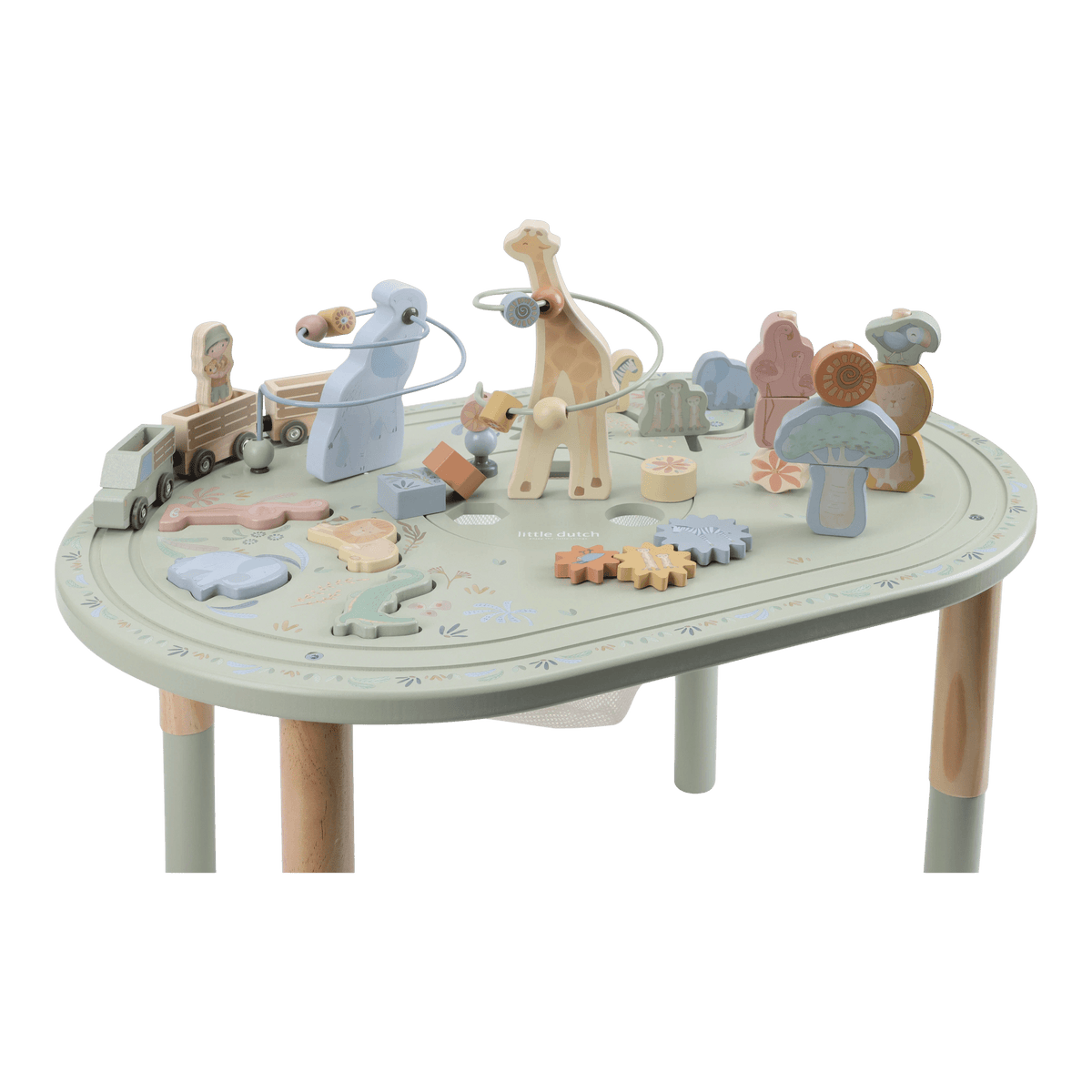 Little Dutch Houten Activiteitentafel XL Safari Friends in zachte groentinten bij De Gele Flamingo