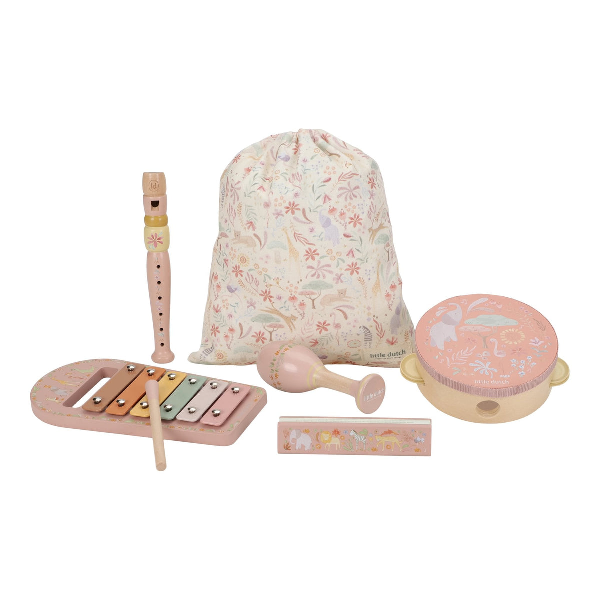Little Dutch muziekset Safari Friends roze, set met opbergzakje
