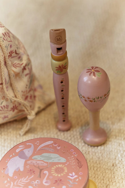 Little Dutch muziekset Safari Friends roze, detail van de blokfluit