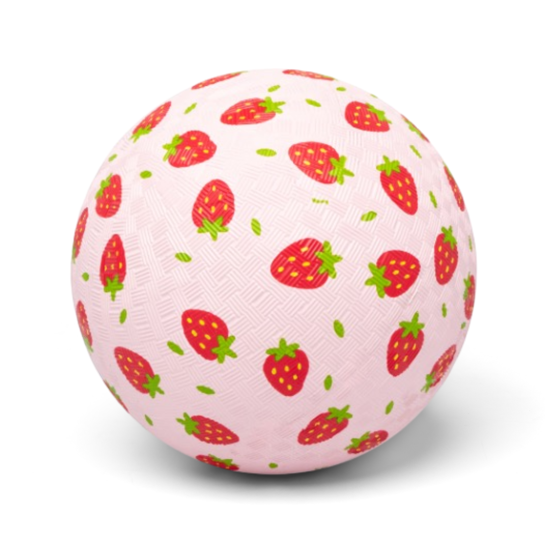 Little L rubber bal van 18 cm met aardbeienprint, speelbal bij De Gele Flamingo