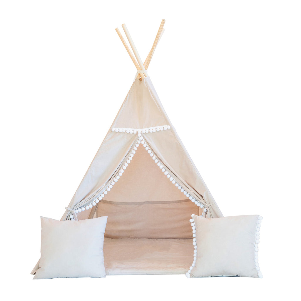 Moje Tipi Tent Met Pompons | Latte