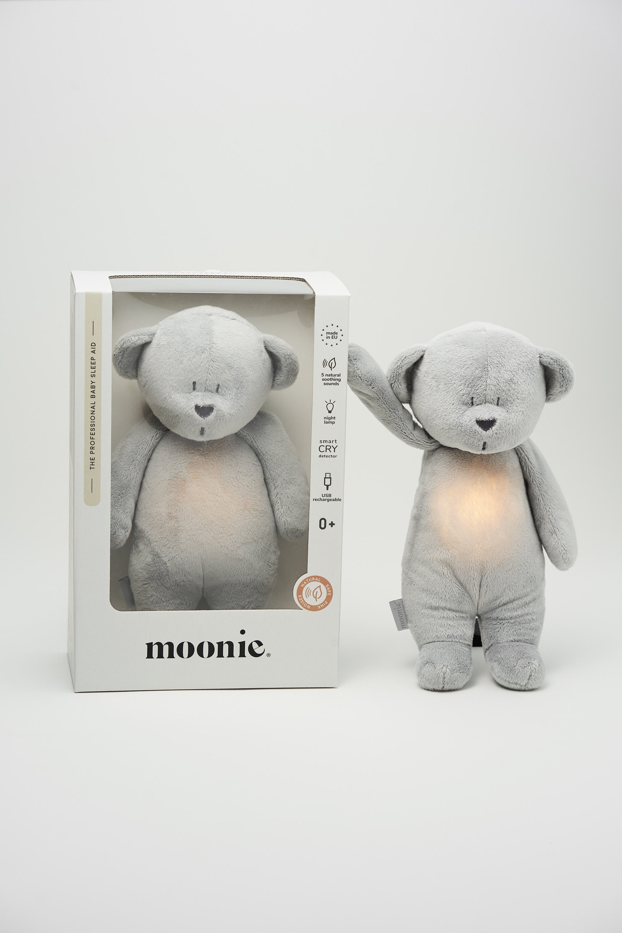 Moonie 2.0 upgrade - Knuffel Hartslag en Licht | Humming Bear Silver - Polyester