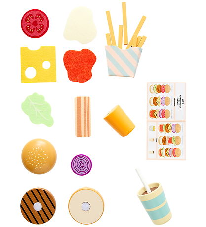 Kid's Concept hamburger speelset met losse houten ingredienten om te stapelen