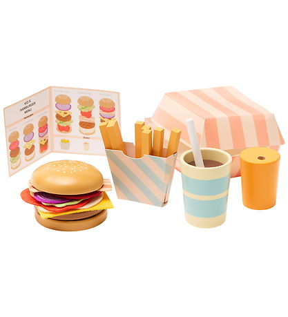 Kid's Concept houten hamburger menu speelset met broodje en ingredienten