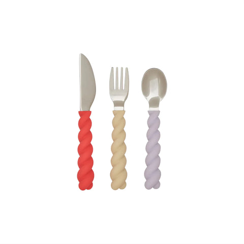OYOY Silicone Bestek Set 3 | Lavender / Vanilla / Cherry Red