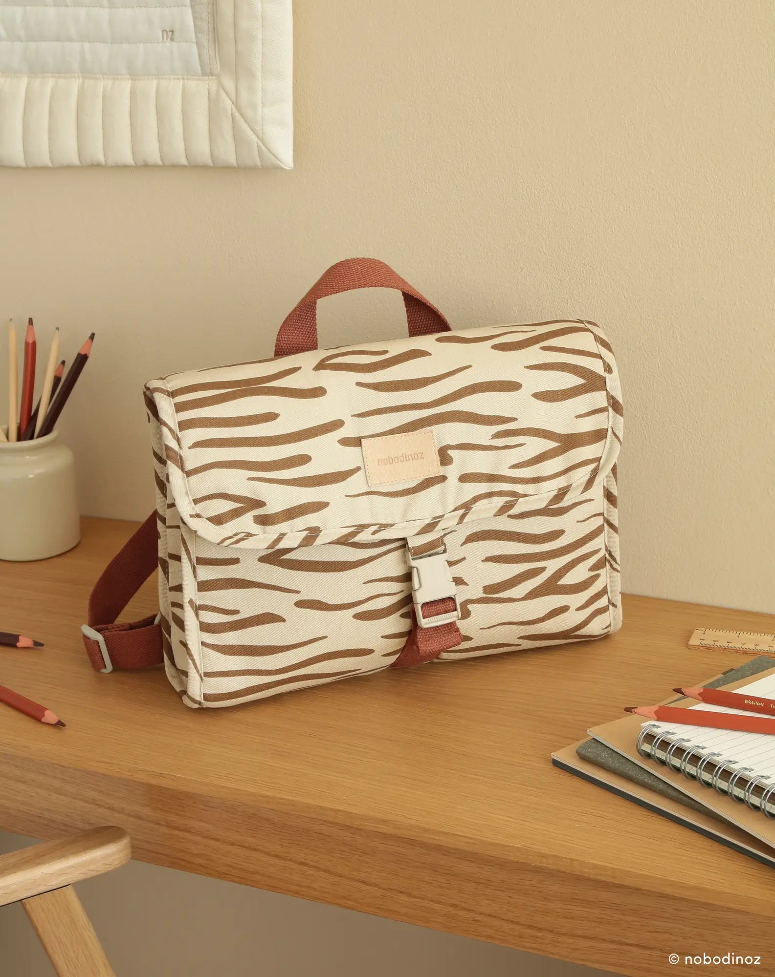 * Nobodinoz Get Ready Waterproof Pre School Bag 32.5x29x10cm | Brown Waves