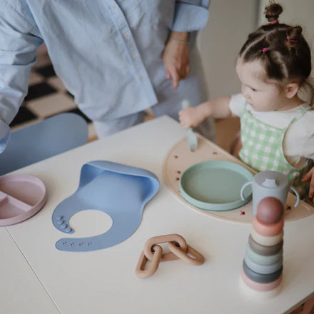 Mushie Silicone Bord Rond Met Zuignap | Cambridge Blue
