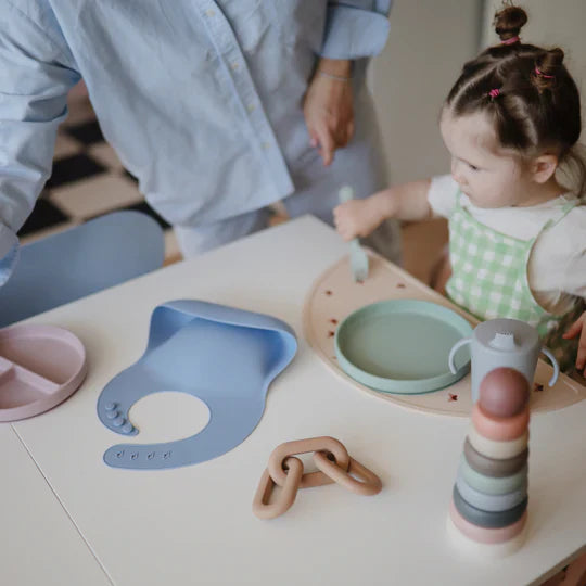 Mushie Silicone Bord Rond Met Zuignap | Cambridge Blue