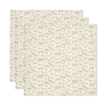 Jollein Hydrofiele Doek Small 70x70cm 3-Pack | Animals Olive Green