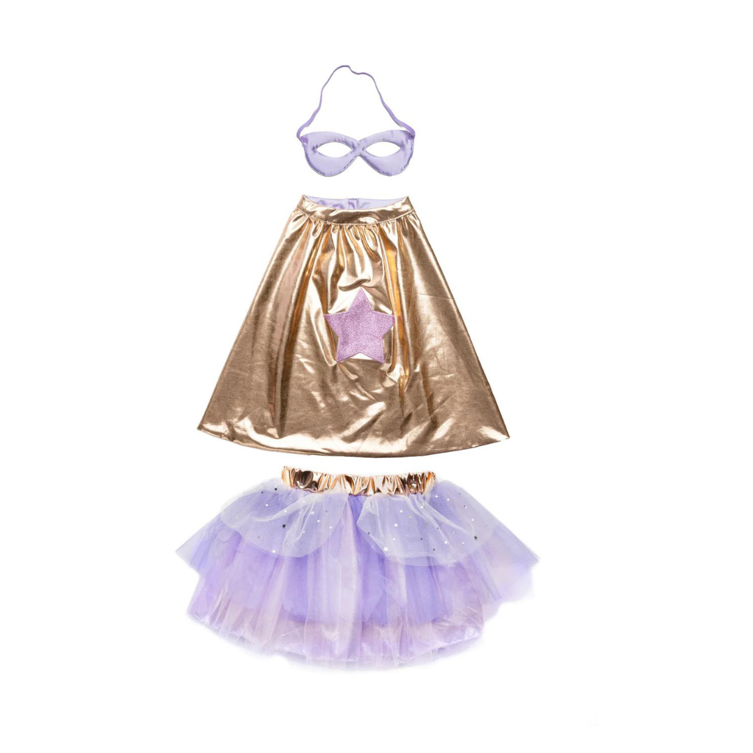 Great Pretenders Super-duper Tutu, Cape & Masker | Metallic Rose Gold/Lilac 4-6Y