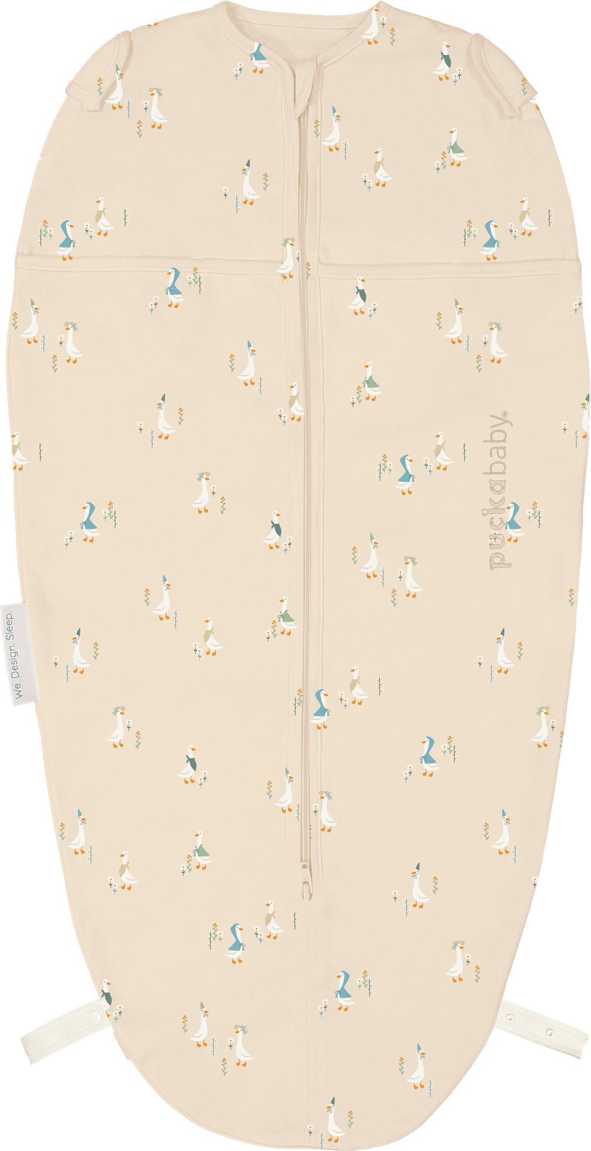 Puckababy The Original Mini in katoen met Geese print, verstelbaar van 62 tot 74 cm, De Gele Flamingo
