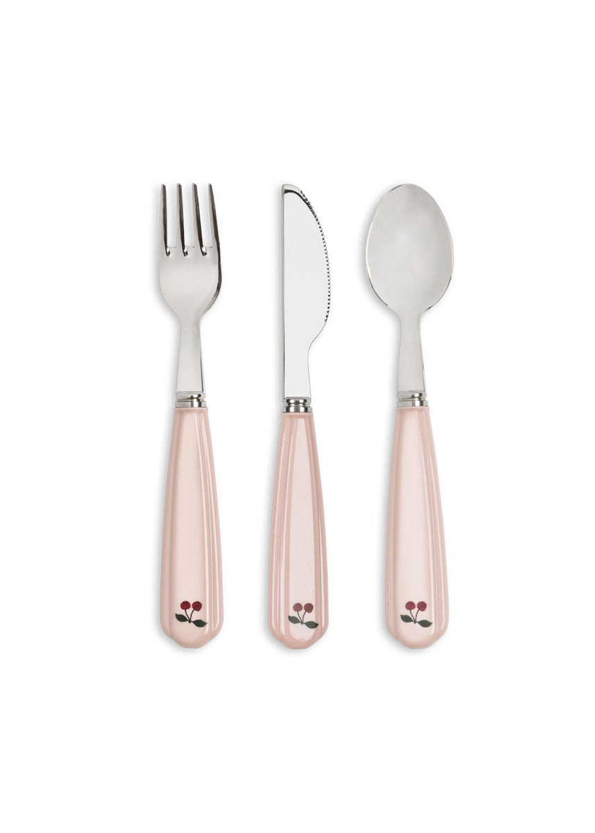 Konges Sløjd Kinderbestek Kids Cutlery Cherry Blush, bestekset op witte achtergrond