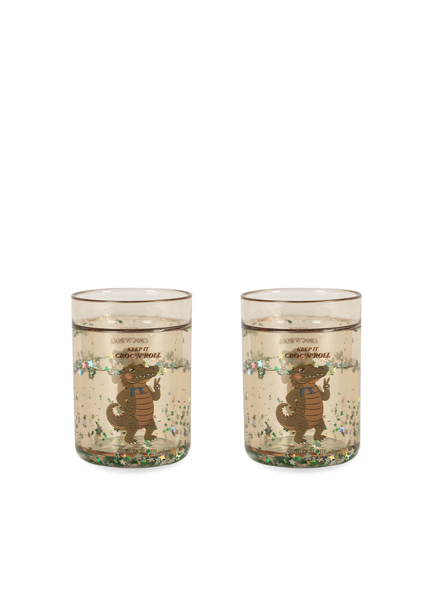 Konges Sløjd Glitterbekers 2 Pack Glitter Cups Crocodile, twee glitterbekers op witte achtergrond