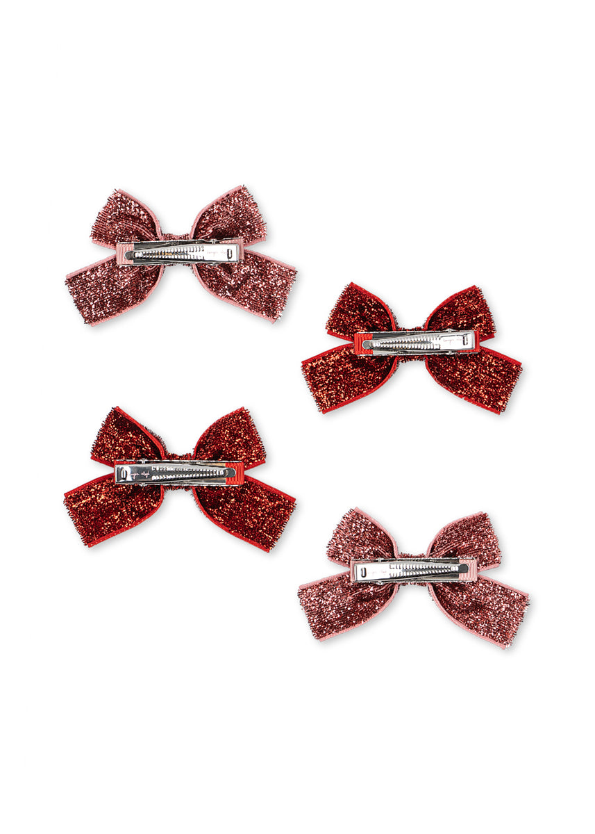 Konges Sløjd Haarspeldjes 4 Pack Micki Bow Hair Clips Red Glitter/Rose Glitter, derde productfoto op witte achtergrond