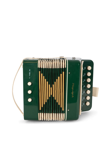 Konges Sløjd Muziekspeelgoed Harmonica Green, groene mondharmonica op witte achtergrond