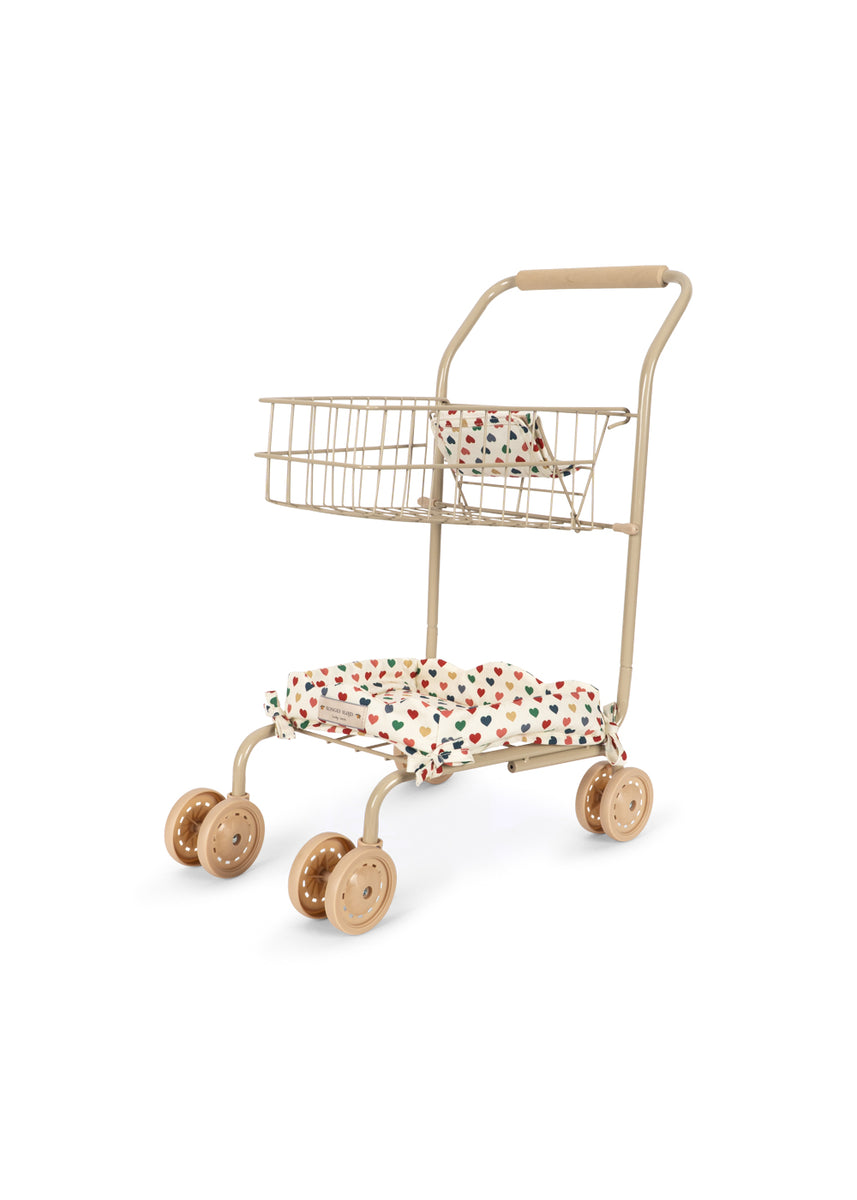 Konges Sløjd Boodschappenwagentje Kids Shopping Cart Coeur Coloré, boodschappenwagentje op witte achtergrond