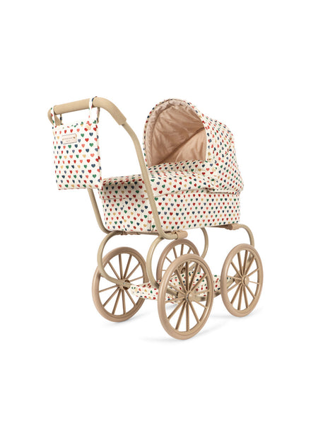 Konges Sløjd Poppenwagen Minnie Doll Pram Coeur Coloré, derde productfoto op witte achtergrond