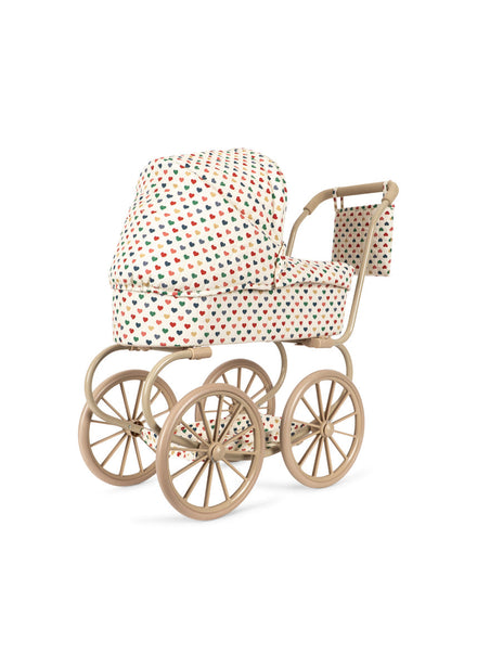 Konges Sløjd Poppenwagen Minnie Doll Pram Coeur Coloré, vierde productfoto op witte achtergrond