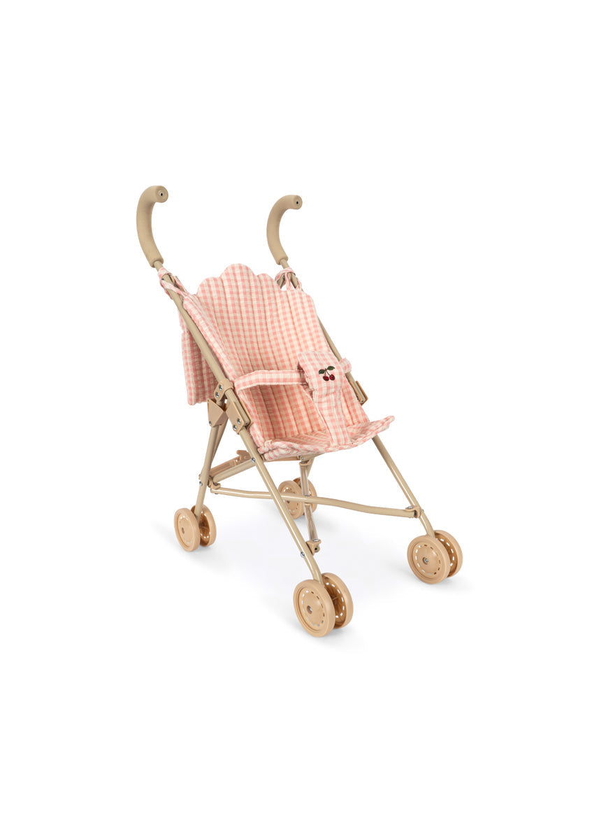 Konges Sløjd Poppenset Poppy Doll Stroller Set Pink Check, derde productfoto op witte achtergrond