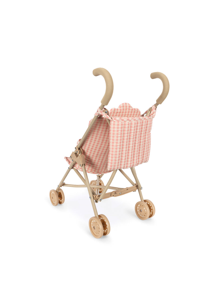 Konges Sløjd Poppenset Poppy Doll Stroller Set Pink Check, vijfde productfoto op witte achtergrond