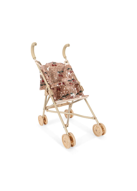 Konges Sløjd Poppenbuggy Sparkly Doll Stroller Cherry Sequin, glitterpoppenbuggy op witte achtergrond