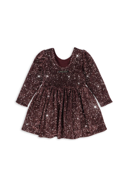 Konges Sløjd Jurk Viola Dress Decadent Chocolate, achterkant van de jurk op witte achtergrond