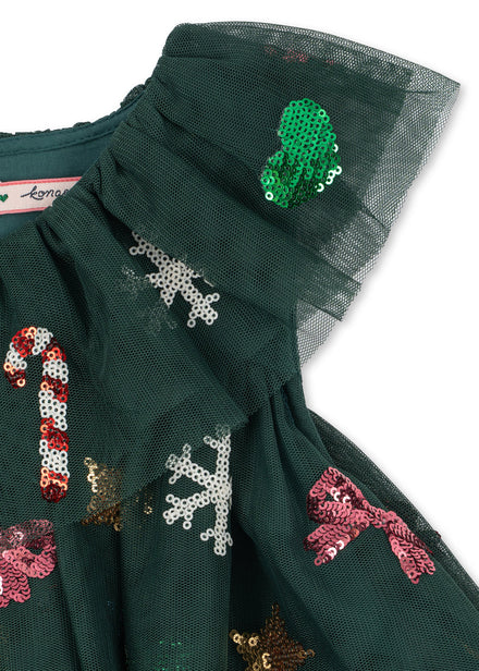 Konges Sløjd Jurk Yvonne Christmas Dress Hunter Green, detailfoto van de stof