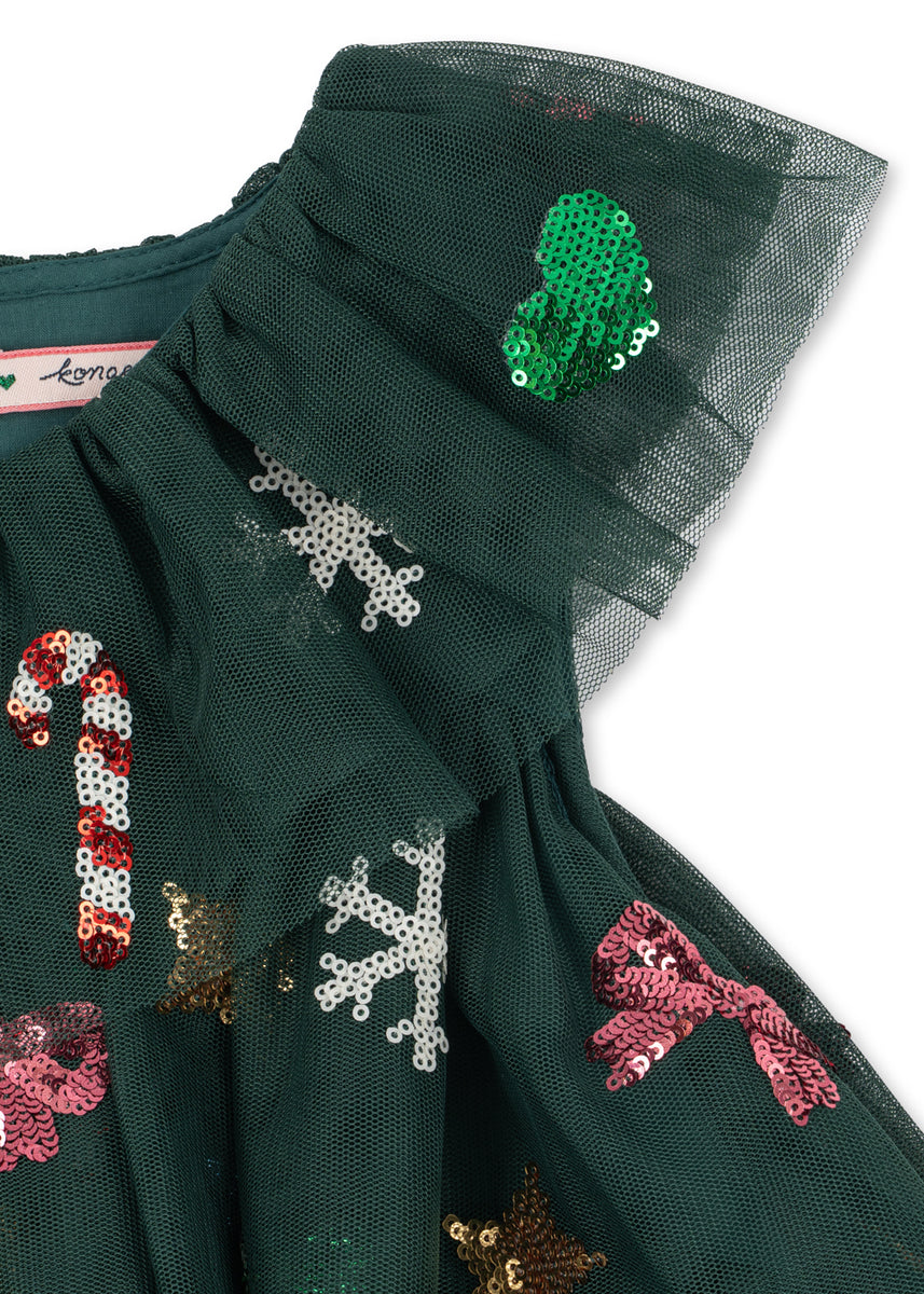 Konges Sløjd Jurk Yvonne Christmas Dress Hunter Green, detailfoto van de stof