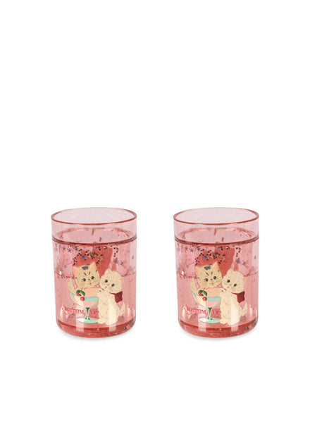 Konges Sløjd Glitterbekers 2 Pack Glitter Cups Rose Cat, twee glitterbekers op witte achtergrond