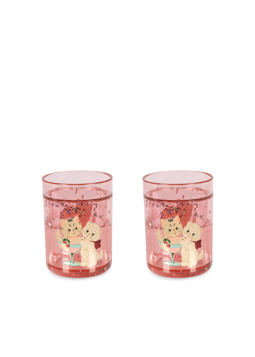 Konges Sløjd Glitterbekers 2 Pack Glitter Cups Rose Cat, twee glitterbekers op witte achtergrond