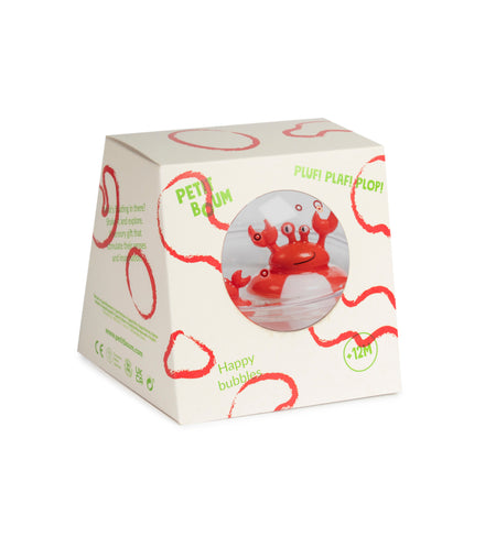 Happy Bubbles Krab van Petit Boum met een diameter van 10 cm voor waterpret in bad, te koop bij De Gele Flamingo