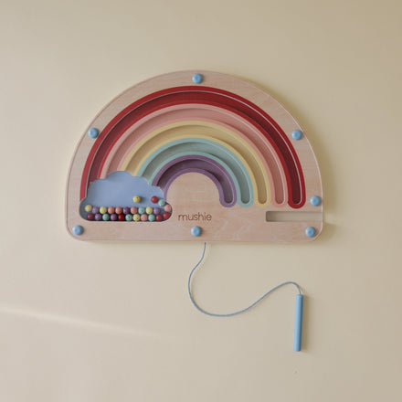 Mushie magnetisch doolhof Regenboog in pastelkleuren met wolkje