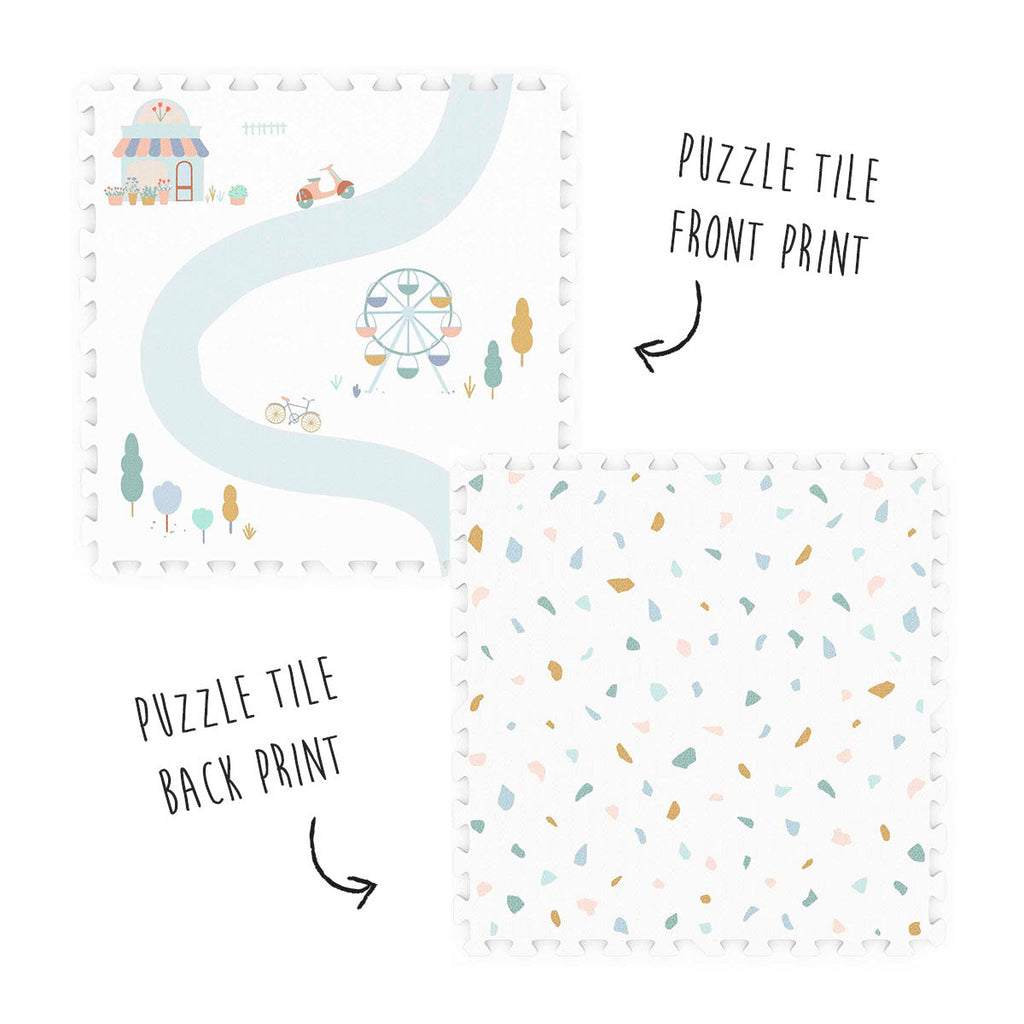 Play and go EEVAA 2-In-1 Speeltapijt Puzzelmat & Opbergbox | Village 120x180cm