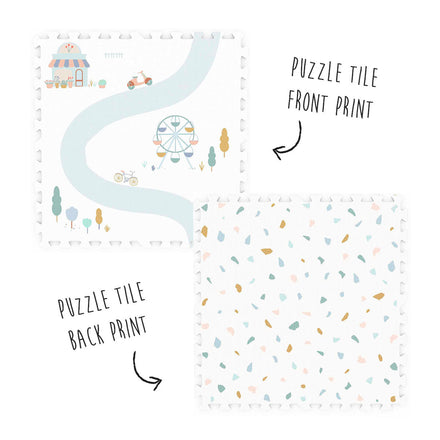 Play and go EEVAA 2-In-1 Speeltapijt Puzzelmat & Opbergbox | Village 120x180cm