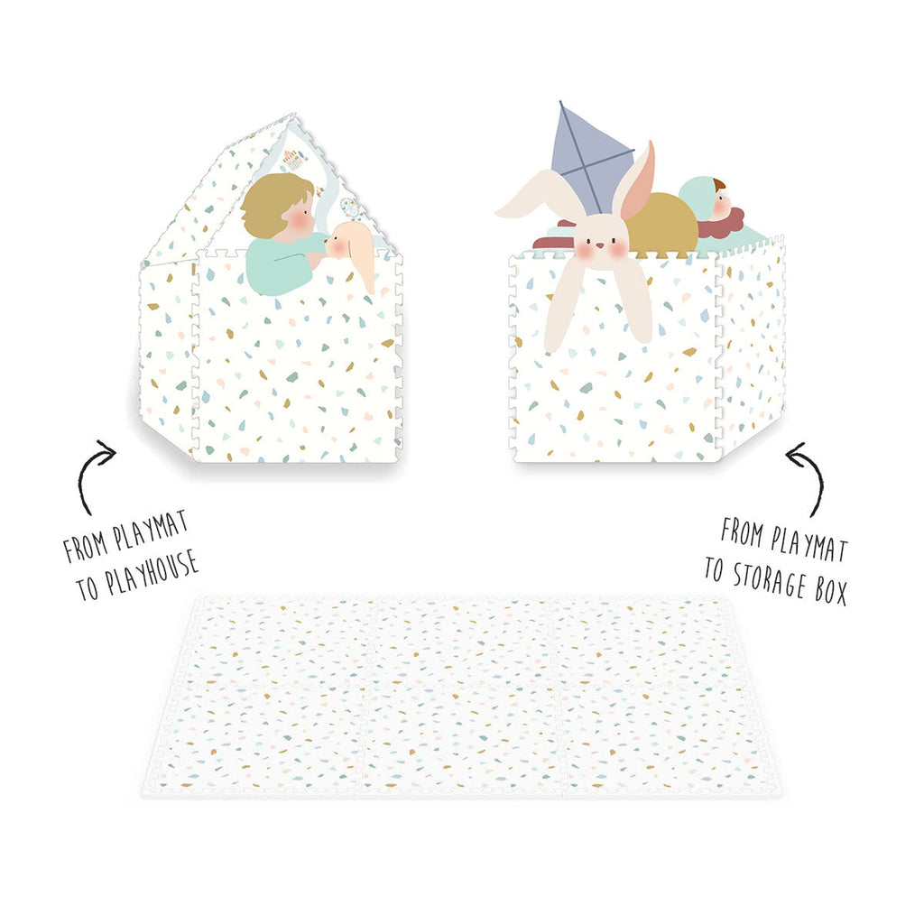 Play and go EEVAA 2-In-1 Speeltapijt Puzzelmat & Opbergbox | Village 120x180cm