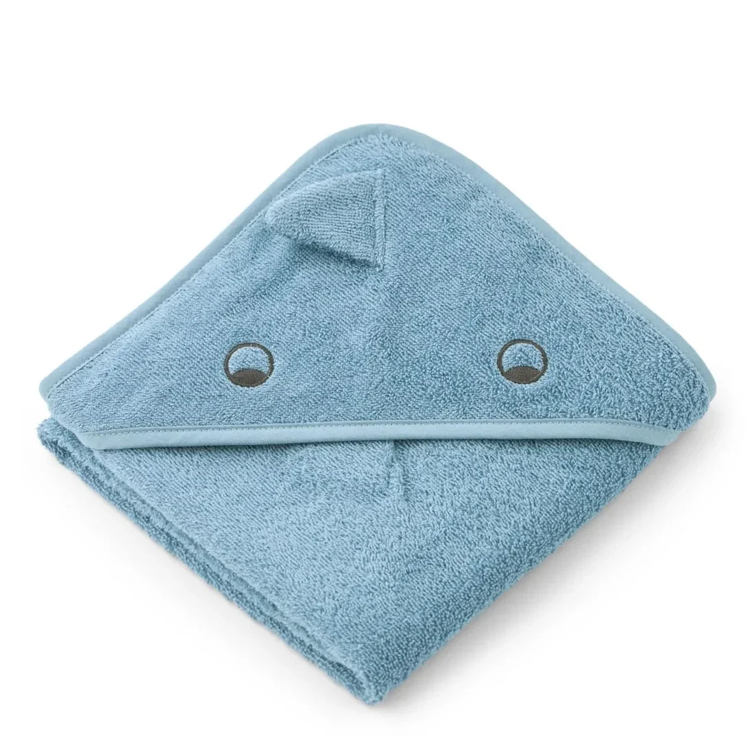 Liewood Albert badcape Dino Beach Blue met capuchon en dierenoren voor baby's en kleine kinderen