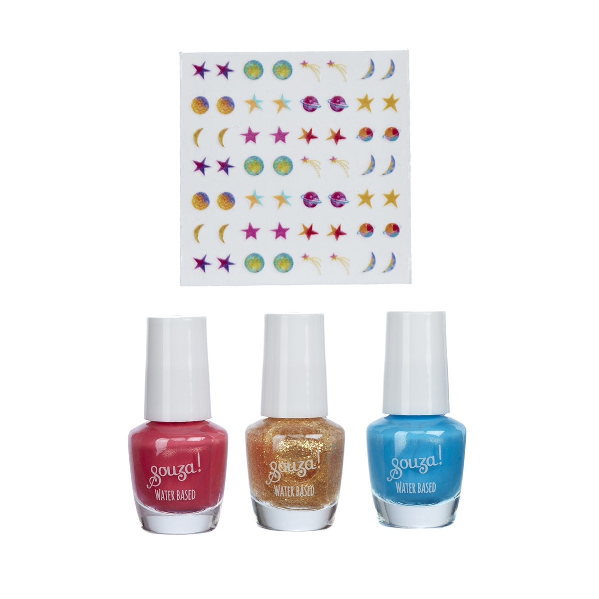 Souza Nagellak en Stickers Galaxy set met 3 glitterkleuren nagellak voor kinderen