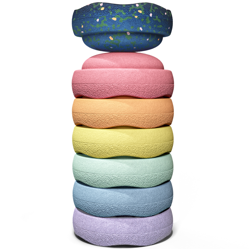 * Stapelstein®  Spring Special Mini Rainbow Pastel Set van 6 + GRATIS steen